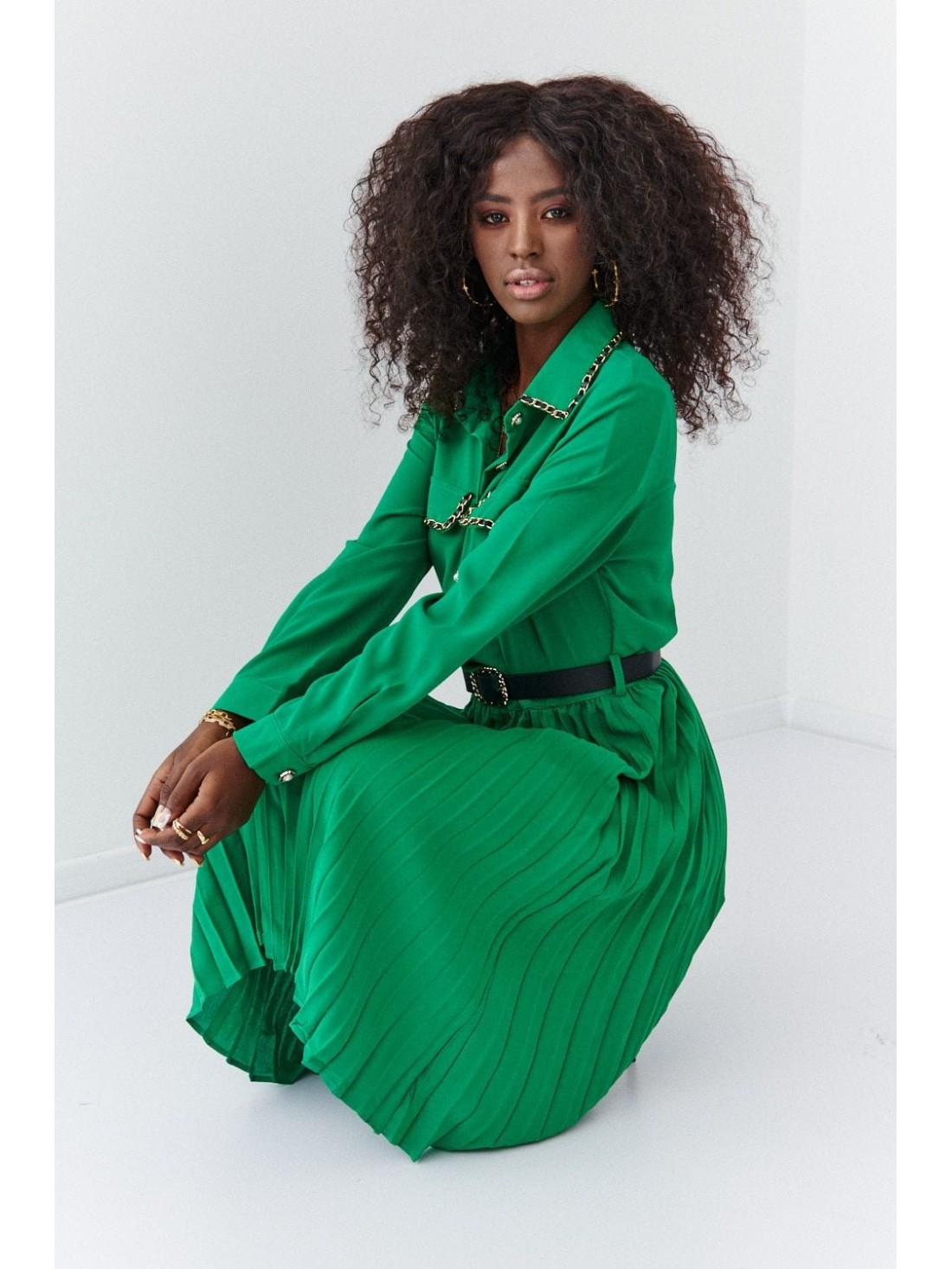 Rochie camasa cu fund plisat, verde 6783 - Magazin online - Boutique